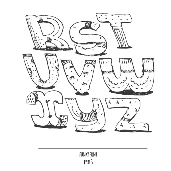 Engelse hand getekende funky lettertype van r tot z. kalligrafie gemaakt met NIB. Versierd grunge alfabet geschilderd in FreeHand stijl. Geïsoleerd op witte achtergrond vector illustratie. — Stockvector