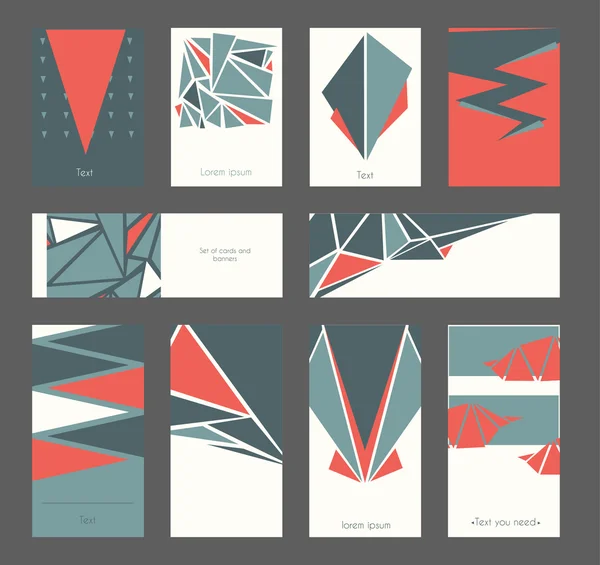 Beautiful set of business cards and banners based on triangles and red and blue colors. Vector geometric collection good for print and graphic design, with place for text. — Stock Vector