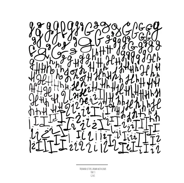 Grande conjunto vetorial de mão desenhado com letras de forro preto, isolado em fundo branco. A parte 3 inclui a letra G, a letra H e a letra I. Coleção de letras à mão livre em diferentes formas e estilos . —  Vetores de Stock