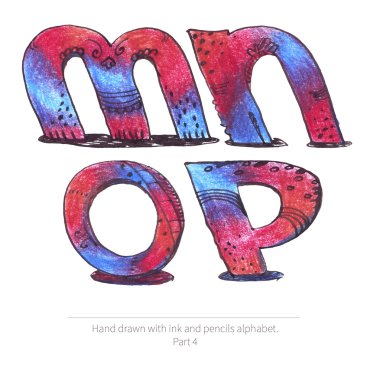 Büyük raster illüstrasyon m harfleri dizisine s. el çekilmiş alfabesi, mürekkep ve renk kalem kırmızı ve mavi degrade tarzı ile çizilmiş bir parçası ile. Beyaz eğimli büyük harfler izole