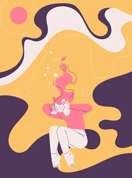 Depressieve Vrouw Verdrinkt Het Water Met Gesloten Oren Concept Illustratie — Stockvector