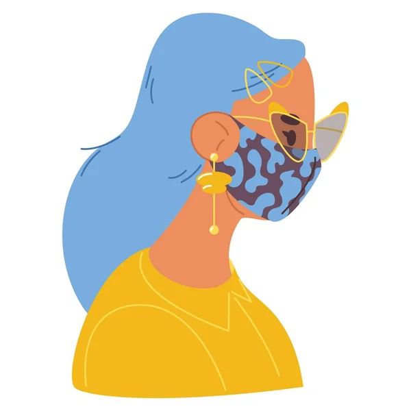 Jonge Vrouw Met Modieus Beschermend Gezichtsmasker Vector Illustratie Met Tiener — Stockvector