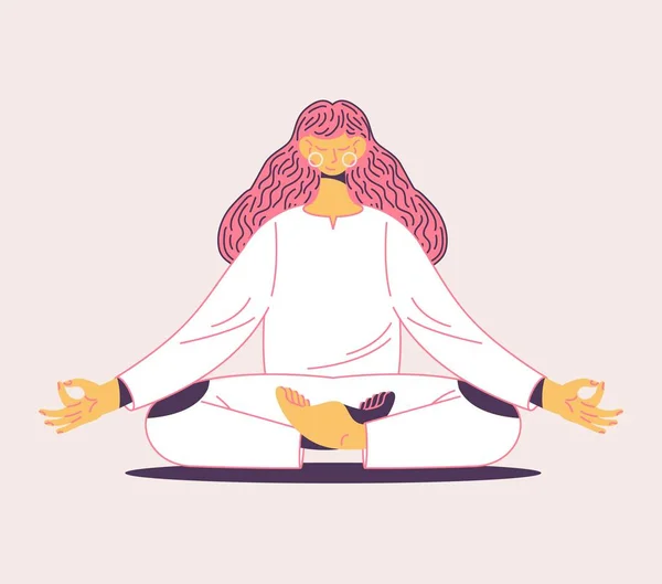 Donna Durante Meditazione Abiti Bianchi Concetto Consapevolezza Illustrazione Isolata Sfondo — Vettoriale Stock