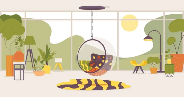 空荡荡的室内环境 挂着气泡透明的椅子 花盆和一些有利于舒适生活的元素 — 图库矢量图片