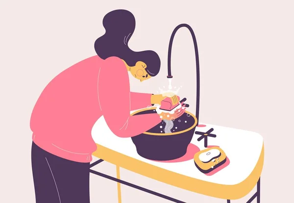 Mujer Con Toc Limpiando Manos Trastorno Obsesivo Compulsivo Sobre Limpieza — Vector de stock