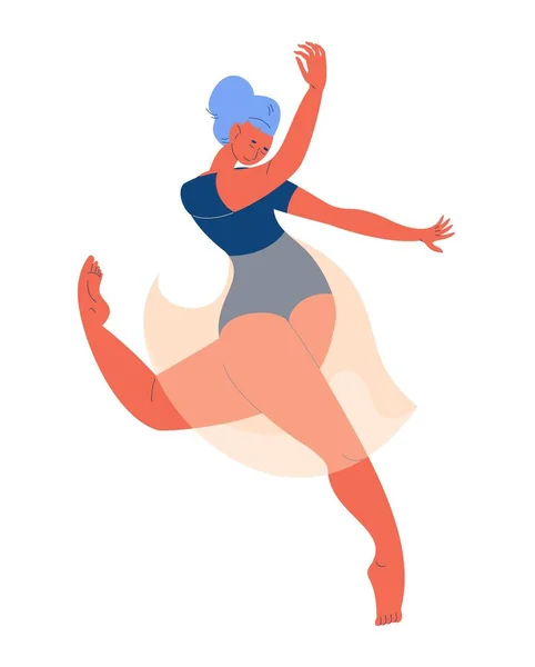Dinamik Poz Veren Modern Dans Eden Beyaz Tenli Kadın Çizgi — Stok Vektör