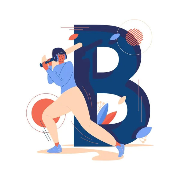 Gran Letra Mujer Casco Listo Para Disparar Con Arco Béisbol — Archivo Imágenes Vectoriales