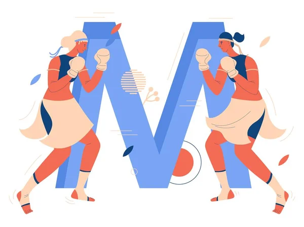 Дві Молодої Жінки Під Час Спарингу Муаю Перед Великою Синьою — стоковий вектор
