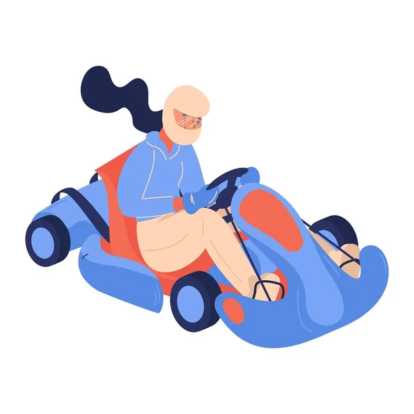 Karting Ilustração Conceito Com Mulher Carro Equitação Capacete Isolado Personagem —  Vetores de Stock