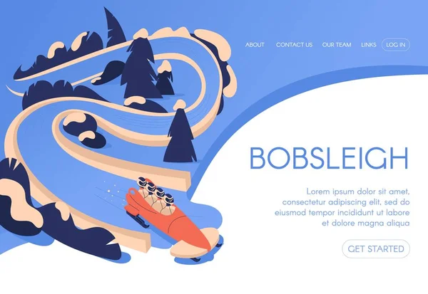 Bobsleigh Landing Page Template Concept Drawn Blue Color Snowy Trees — Stock Vector