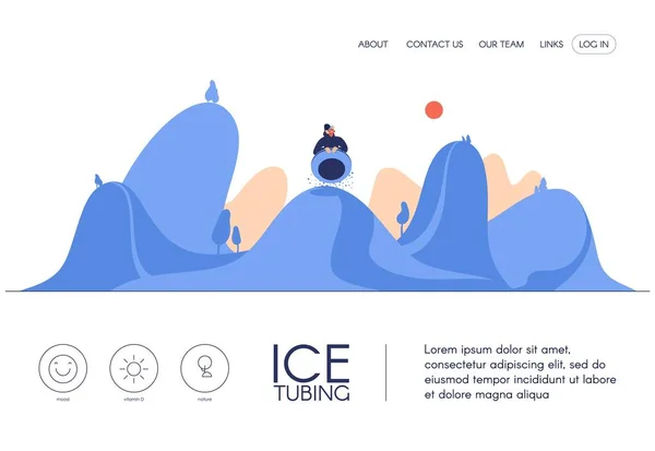 Plantilla Landing Page Tubos Hielo Con Personaje Joven Montando Donut Vector de stock