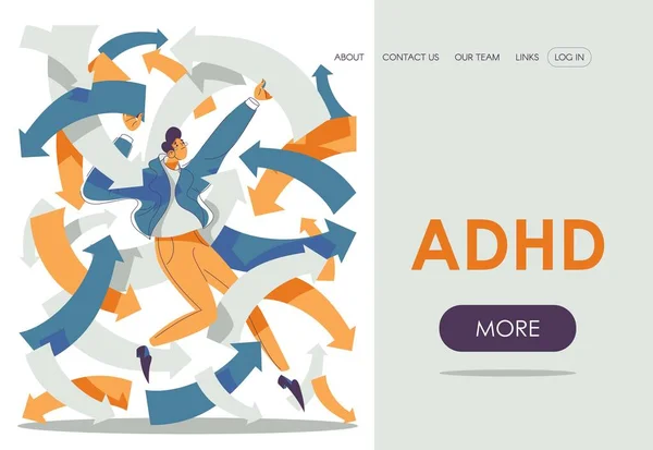 Modelo Landing Page Adhd Com Homem Dúvida Entre Muitas Setas — Vetor de Stock