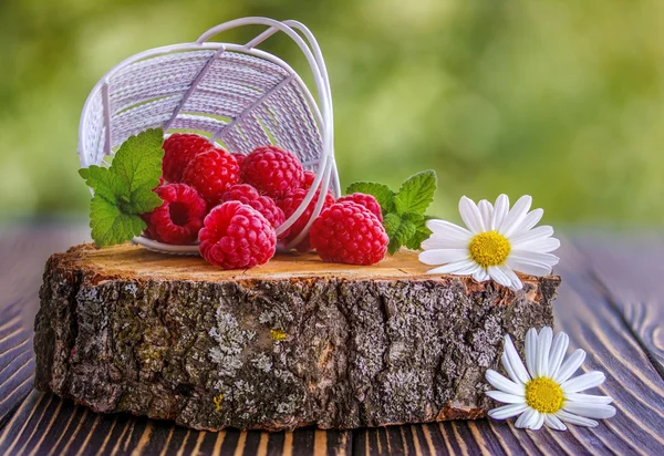 Framboesa fresca em uma cesta — Fotografia de Stock
