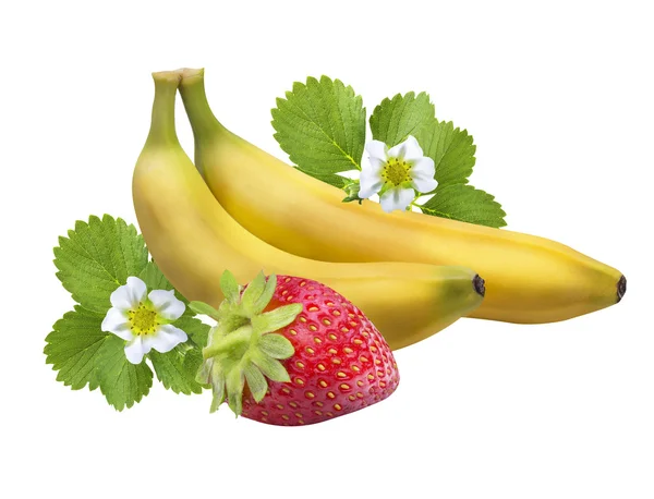 딸기 바나나 흰색 절연입니다. 클리핑 경로 — 스톡 사진