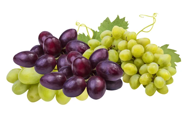 Grüne und rote reife Trauben isoliert auf der weißen — Stockfoto