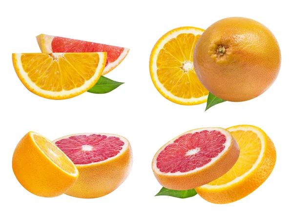 Oranžové ovoce a grapefruitu izolované na bílém — Stock fotografie