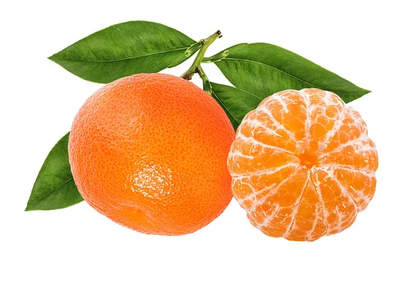 Mandarijn Mandarijn Citrusvruchten Met Blad Geïsoleerd Witte Achtergrond — Stockfoto