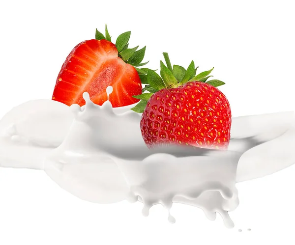 Розчавити Скинути Йогурт Молоко Морозиво Від Падіння Стиглої Червоної Полуниці — стокове фото