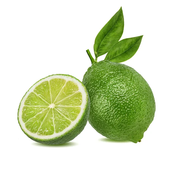 Limão Verde Fresco Isolado Sobre Fundo Branco Citrinos Frutas Tropicais — Fotografia de Stock