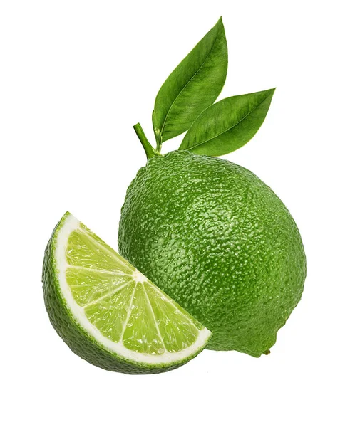 Čerstvě Zelené Vápno Izolované Bílém Pozadí Citrusy Tropické Ovoce — Stock fotografie