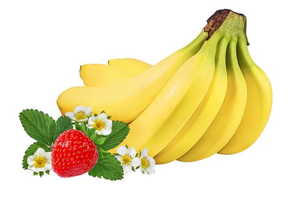 Banane Fragole Isolate Bianco — Foto Stock