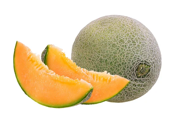 Cantaloupe Meloen Geïsoleerd Witte Achtergrond — Stockfoto