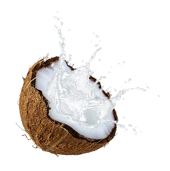 Salpicos Leite Coco Fresco Com Cocos Isolados Leite Vegetariano Smoothie — Fotografia de Stock