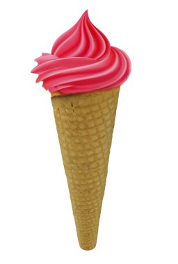 Vanilyalı dondurma ve beyaz arka planda yalıtılmış çilek..