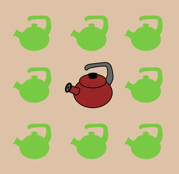 Червоний чайник і силуети — стоковий вектор