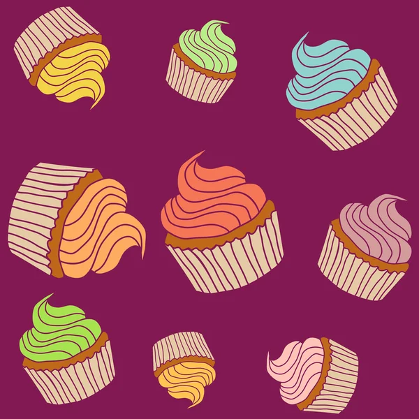 Un ensemble de cupcakes colorés — Image vectorielle