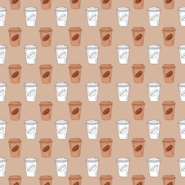 Elle çizilmiş doodle bardak kahve ile Seamless modeli. CA
