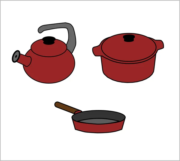 Pot, kettle and frying pan — Stock Vector