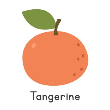 Mandalina düz vektör çizimi. Turuncu renkli çizgi film klipleri beyaz arkaplanda izole edilmiş. Genel ve Citrus meyve kavramı