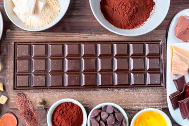 Dark milk chocolate bar in top view