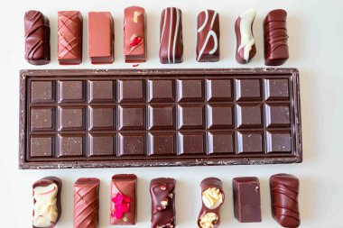 Dark milk chocolate bar in top view