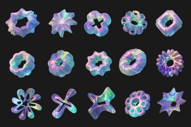 Renkli holografik öge paketi izole edilmiş 3d görüntüleme