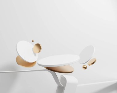 En Küçük Beyaz ve Altın Podyum Platformu Ürün Gösterimi 3B Hazırlama