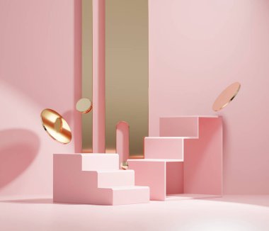 Soyut Pembe Minimal Modern Podyum Platformu Ürün Gösterimi 3B Hazırlama
