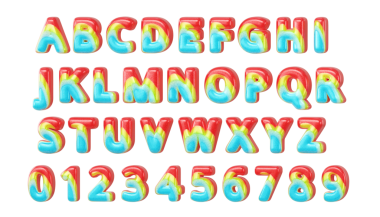 3D Renkli Gökkuşağı Tipografisi A 'dan Z' ye ve Sayı Renkli Biçim Koleksiyonu İzole Arkaplan