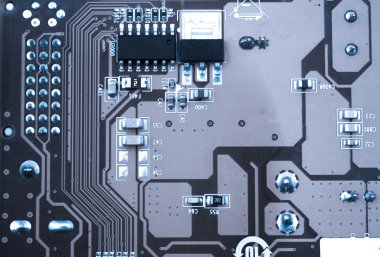 çip. Detay elektronik yönetim kurulu, son derece sığ dof ile makro