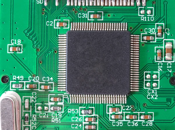Počítačový čip čipy close-up a kontakty — Stock fotografie