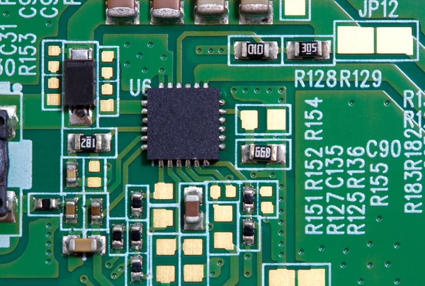 Printplaat met microchip closeup — Stockfoto