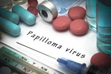 Papilloma virus - diagnosis written on a white piece of paper clipart