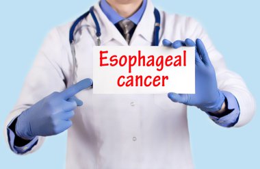 Doctor keeps a card with the name of the diagnosis - esophageal cancer clipart