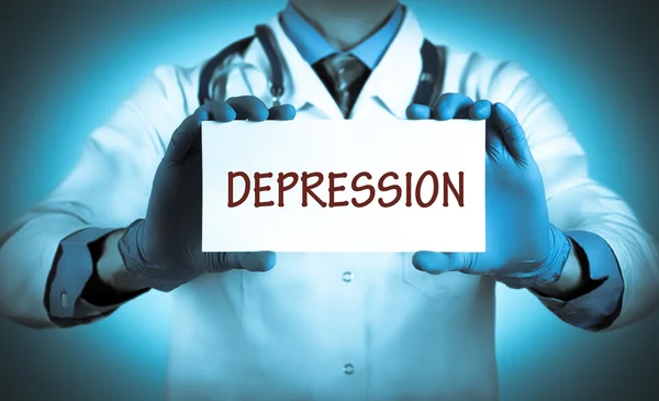 Orvos tartja a kártya nevét a diagnózis - depresszió — Stock Fotó