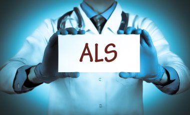 Doctor keeps a card with the name of the diagnosis - als clipart