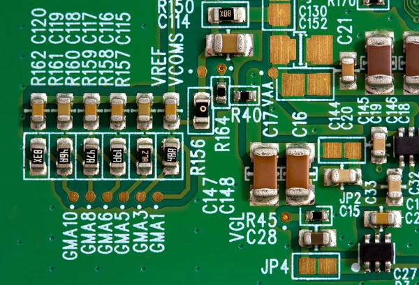 Placa de circuito con microchip de primer plano — Foto de Stock