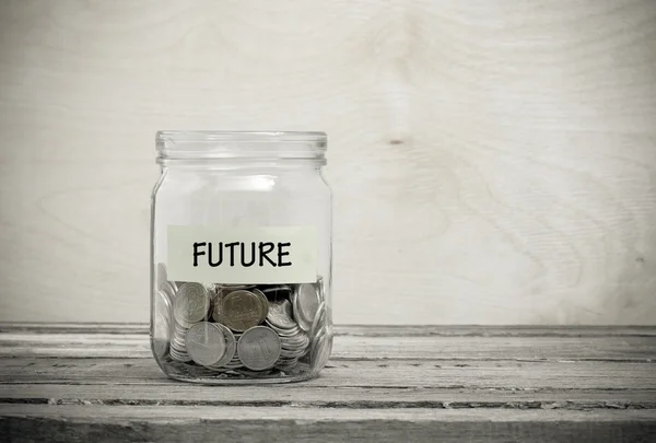 Label on a glass jar with the inscription - future — Stock Photo, Image