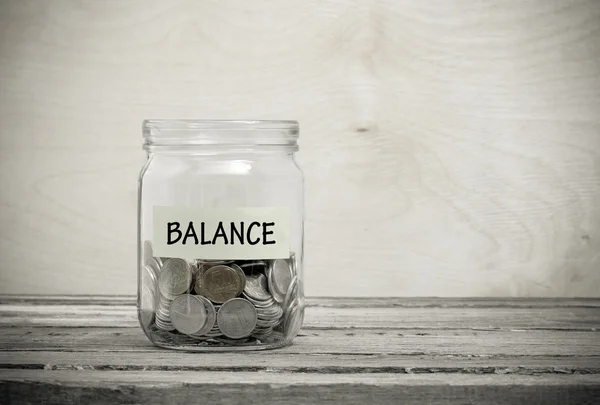 Label on a glass jar with the inscription - balance — Stock Photo, Image