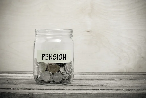 Label on a glass jar with the inscription - pension — Stock Photo, Image